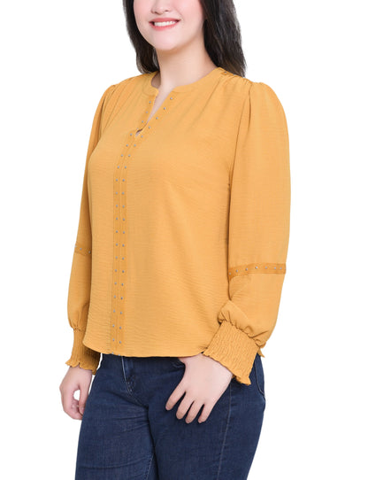 Dressbarn Premium | NY Collection Petite Long Sleeve Studded Blouse