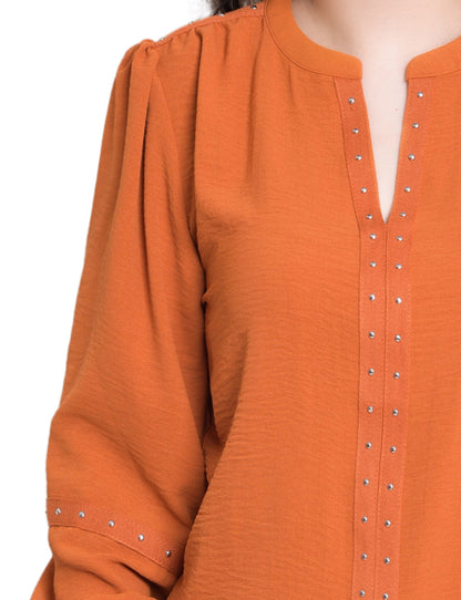 Dressbarn Premium | NY Collection Petite Long Sleeve Studded Blouse