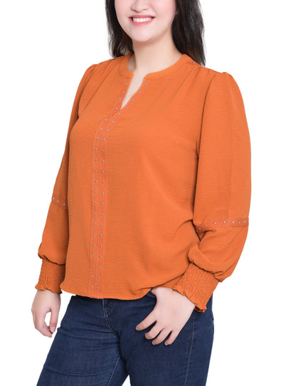Dressbarn Premium | NY Collection Petite Long Sleeve Studded Blouse
