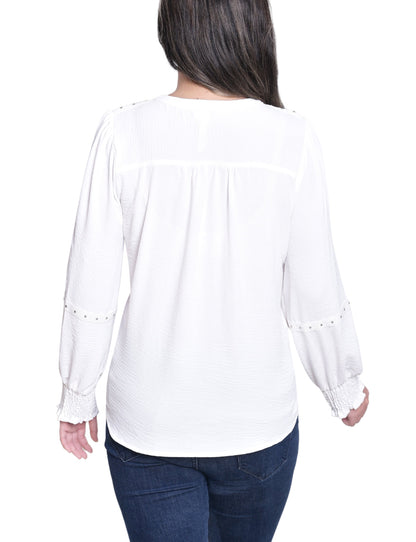 Dressbarn Premium | NY Collection Petite Long Sleeve Studded Blouse