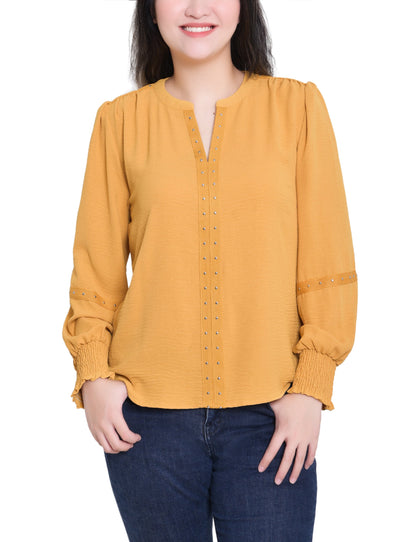 Dressbarn Premium | NY Collection Petite Long Sleeve Studded Blouse
