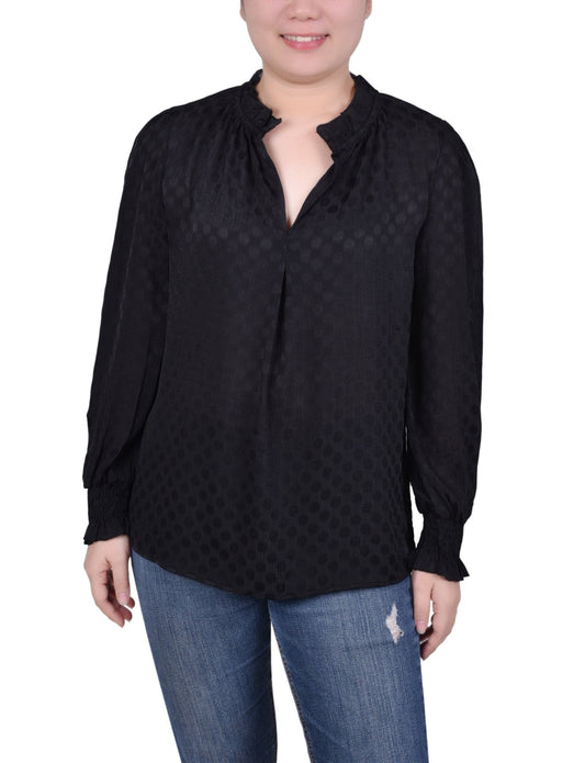 Dressbarn Popular | Long Sleeve Smocked Cuff Blouse - Petite