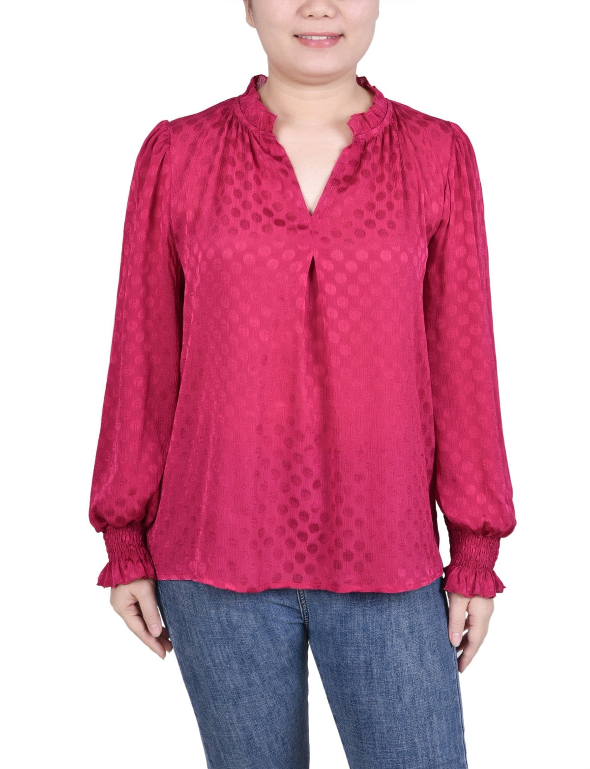 Dressbarn Popular | Long Sleeve Smocked Cuff Blouse - Petite