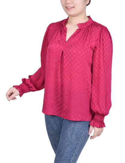 Dressbarn Popular | Long Sleeve Smocked Cuff Blouse - Petite