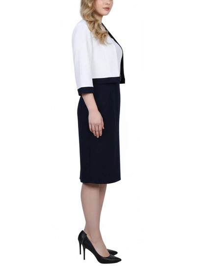 Dressbarn Best Seller | NY Collection Petite 3/4 Sleeve 2 Piece Colorblocked Dress Set