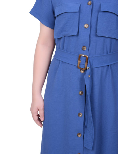 Dressbarn Best Seller | Short Sleeve Belted Shirtdress - Petite