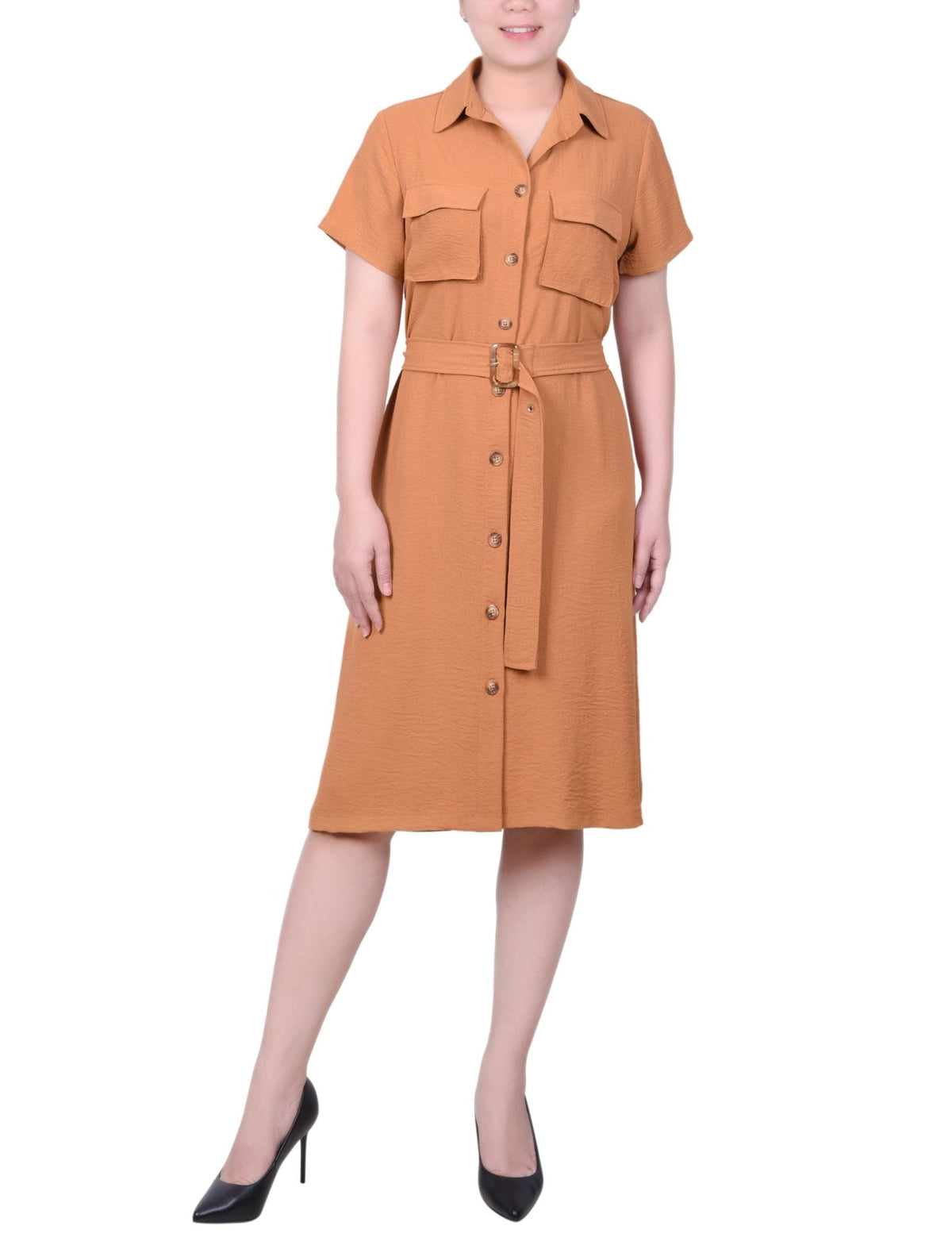 Dressbarn Best Seller | Short Sleeve Belted Shirtdress - Petite