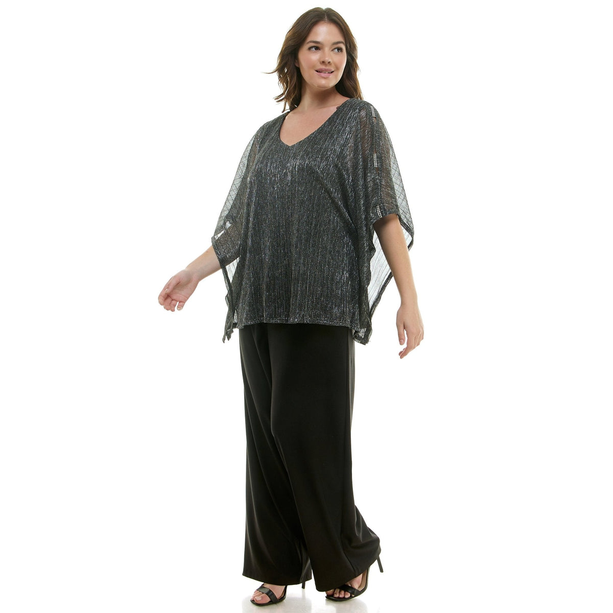 Dressbarn Popular | Novelty Trim Cold Shoulder Poncho Pant Set - Plus
