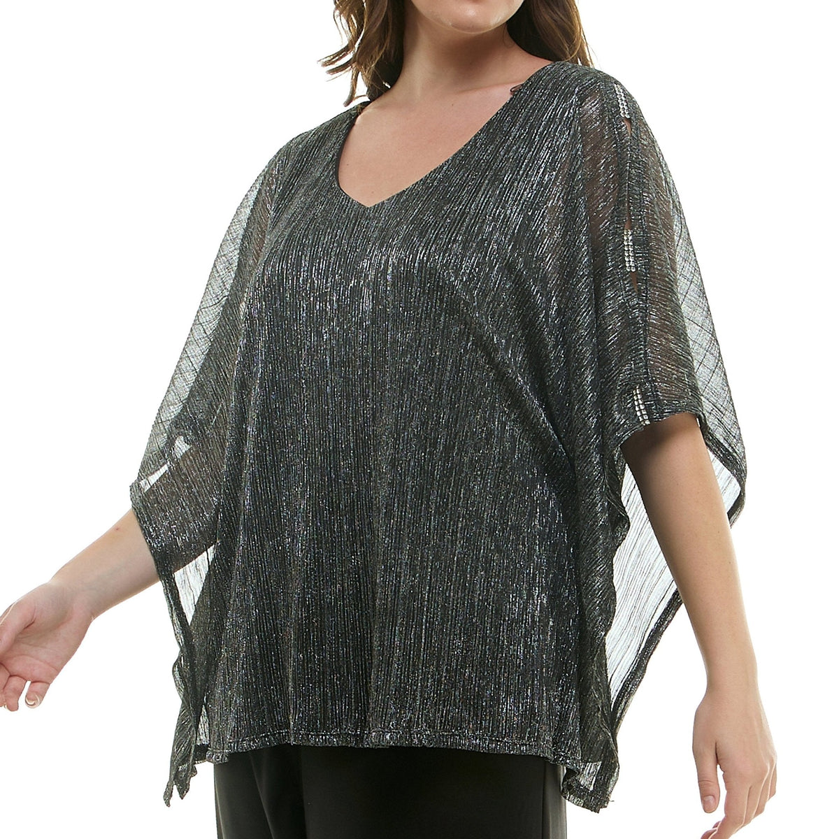 Dressbarn Popular | Novelty Trim Cold Shoulder Poncho Pant Set - Plus