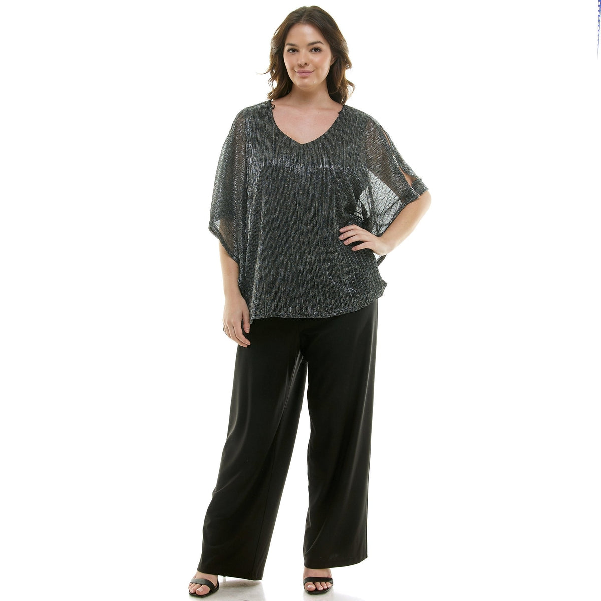 Dressbarn Popular | Novelty Trim Cold Shoulder Poncho Pant Set - Plus