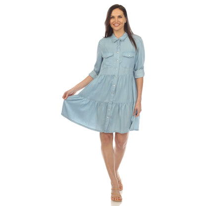 Dressbarn Featured | Women's Long Sleeve Tiered Midi Shirt Dress
