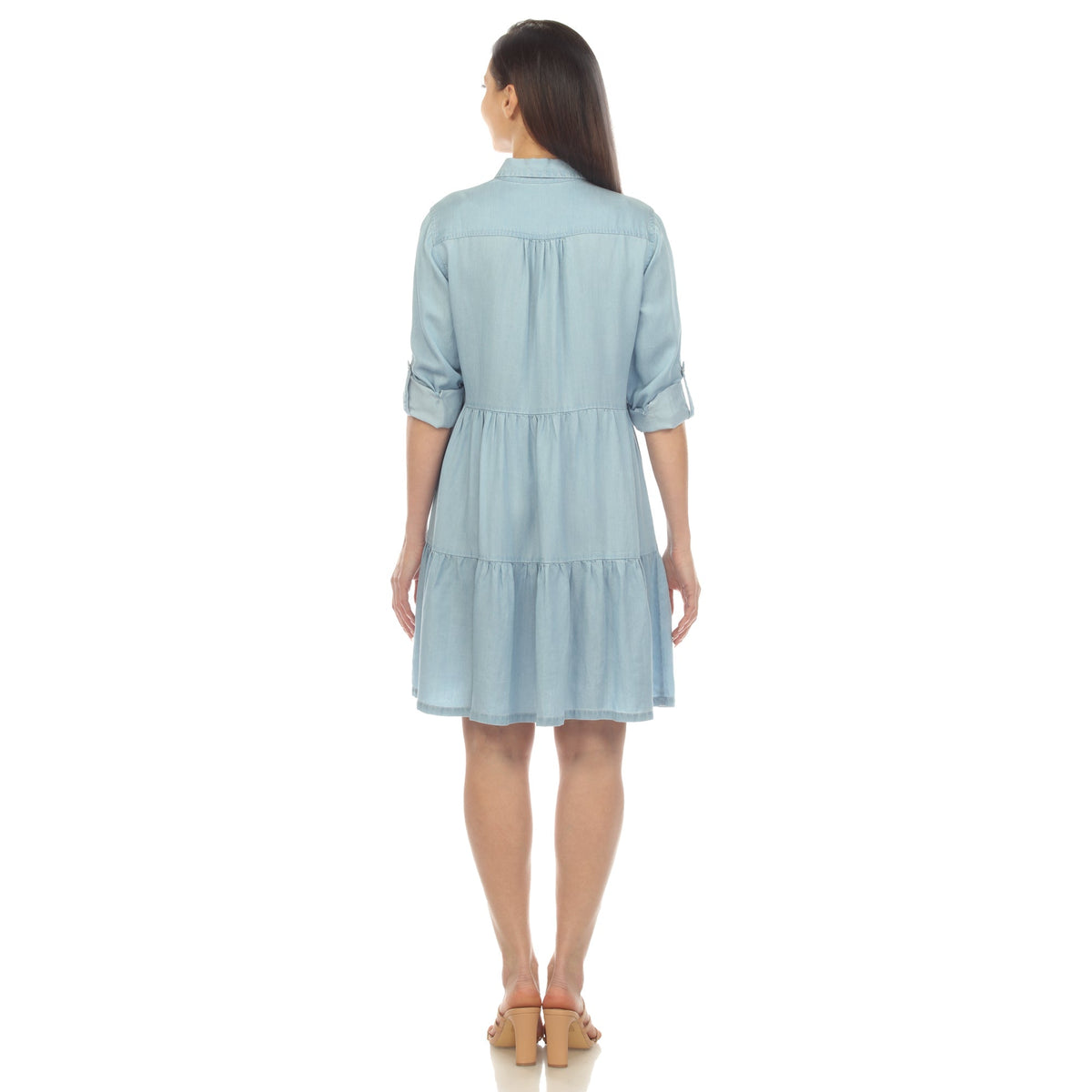 Dressbarn Featured | Women's Long Sleeve Tiered Midi Shirt Dress