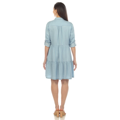 Dressbarn Featured | Women's Long Sleeve Tiered Midi Shirt Dress
