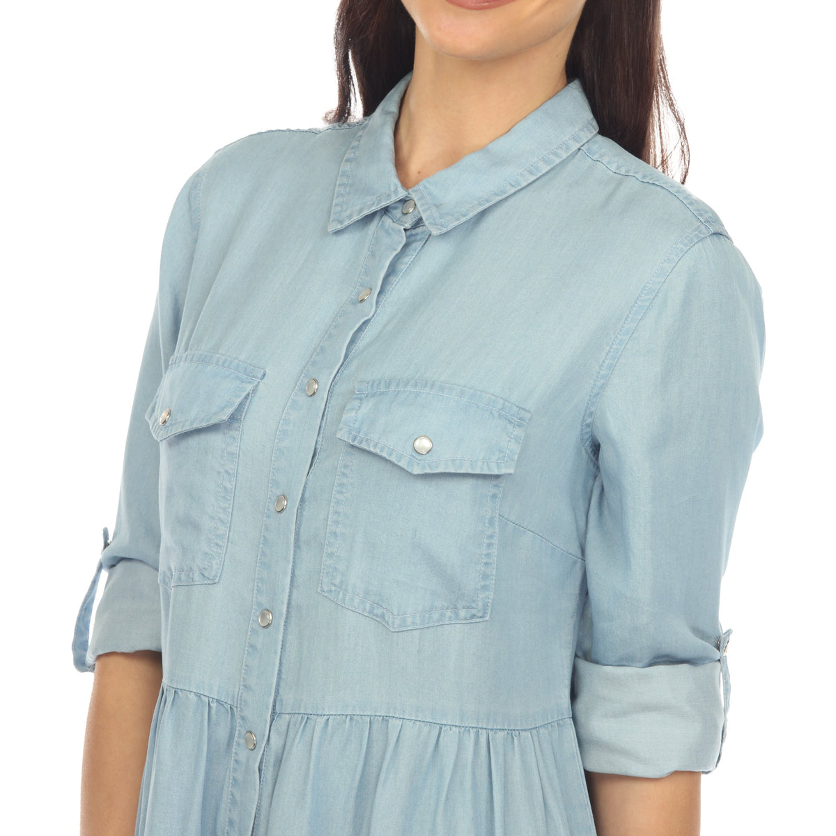 Dressbarn Featured | Women's Long Sleeve Tiered Midi Shirt Dress