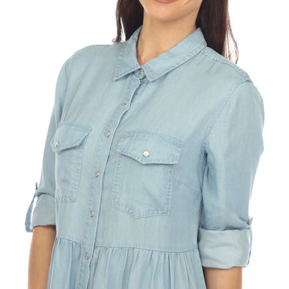 Dressbarn Featured | Women's Long Sleeve Tiered Midi Shirt Dress