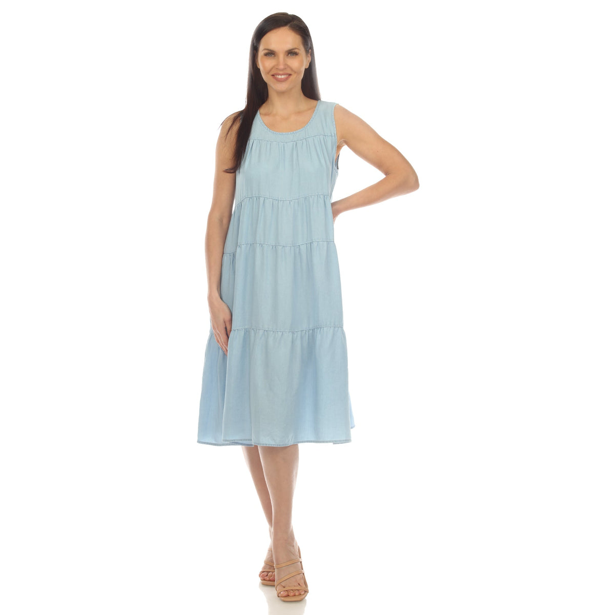 Dressbarn Premium | Women's Sleeveless Tiered Chambray Midi Dress
