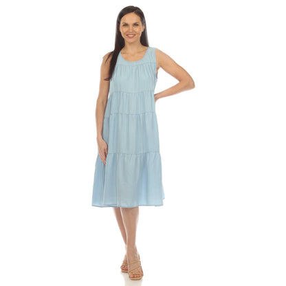 Dressbarn Premium | Women's Sleeveless Tiered Chambray Midi Dress