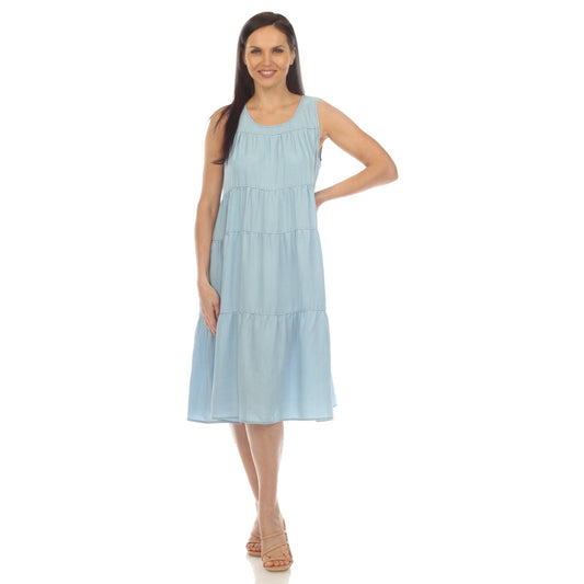 Dressbarn Premium | Women's Sleeveless Tiered Chambray Midi Dress