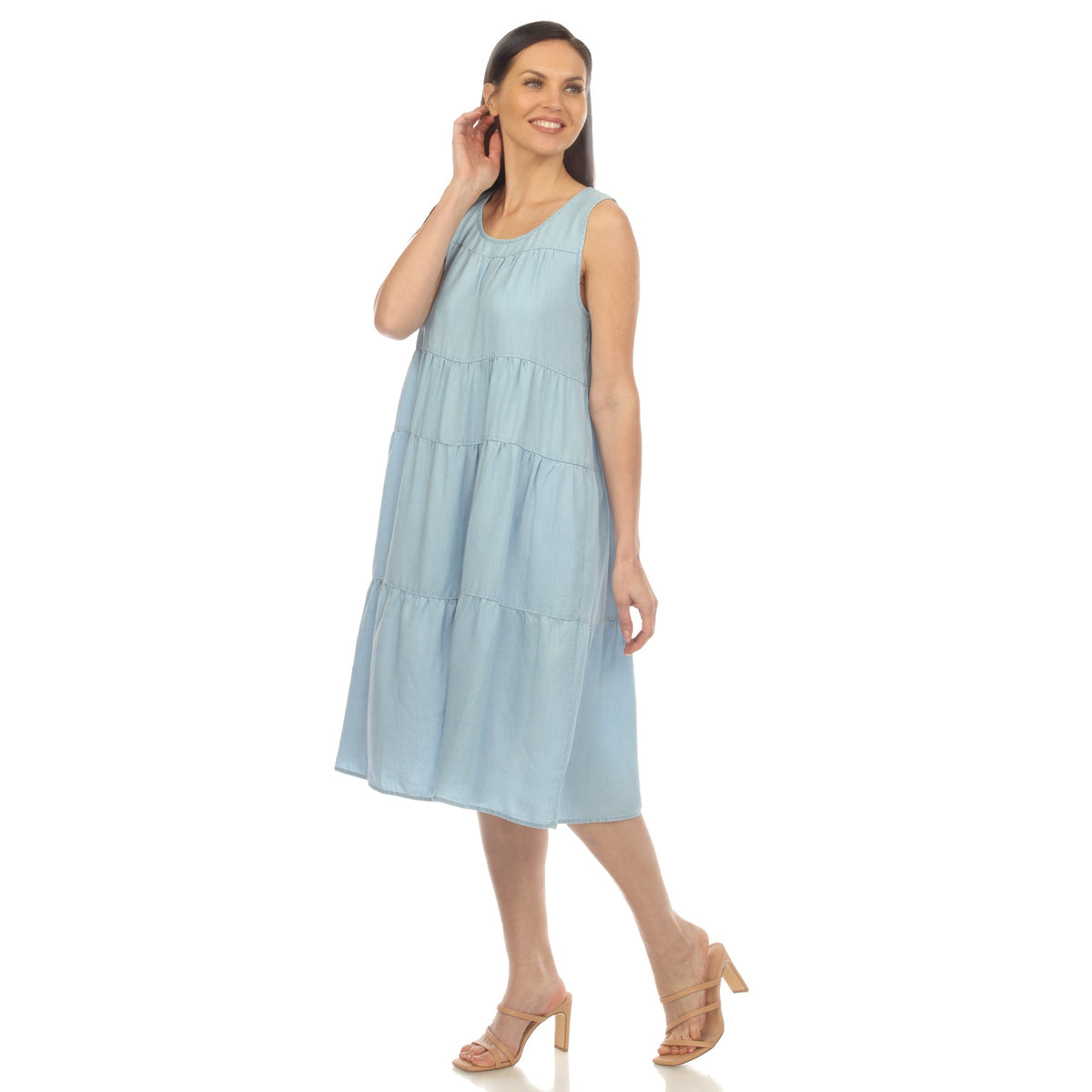Dressbarn Premium | Women's Sleeveless Tiered Chambray Midi Dress