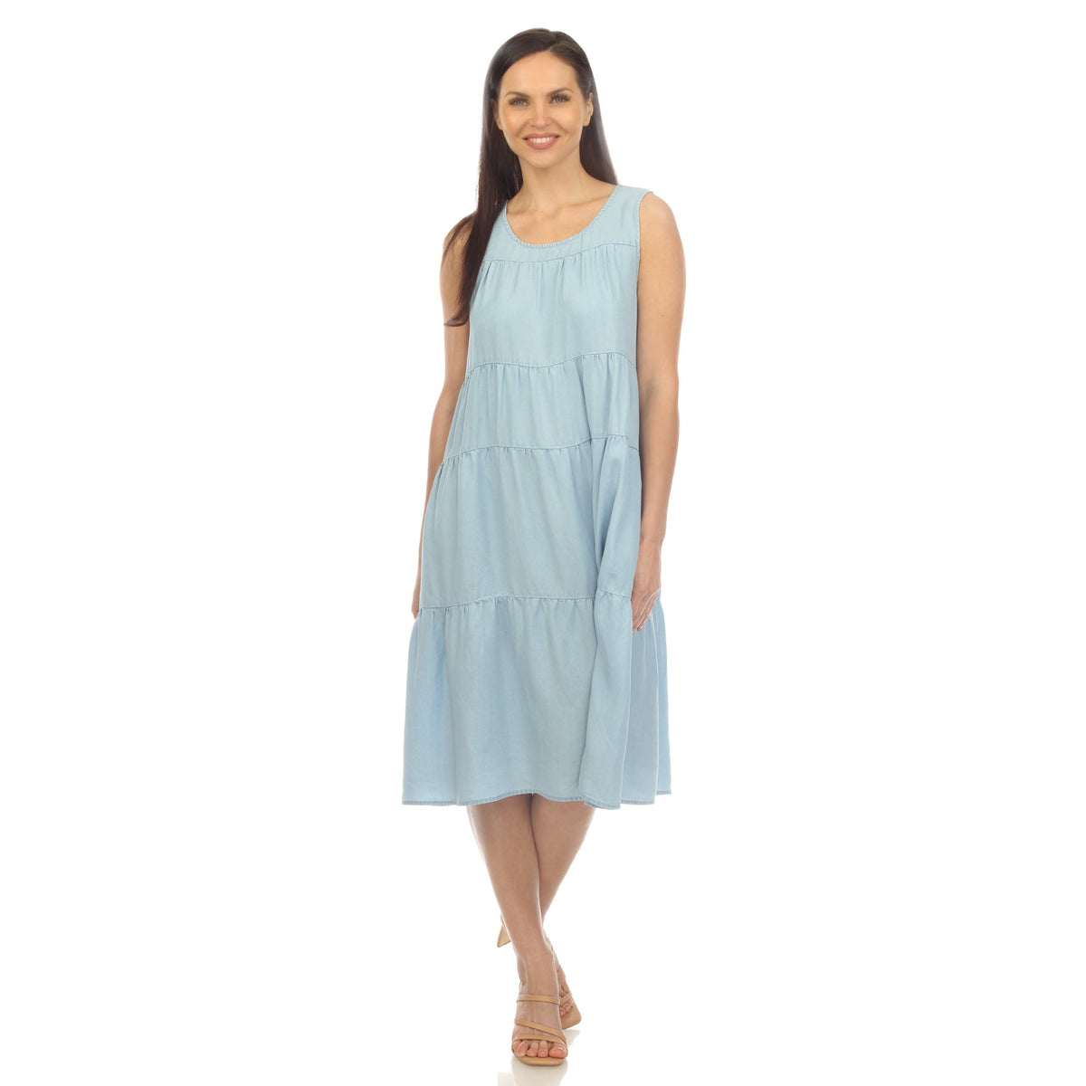 Dressbarn Premium | Women's Sleeveless Tiered Chambray Midi Dress