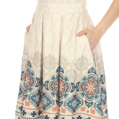 Dressbarn Trending | Beige Border Print Fit and Flare Knee Length Dress