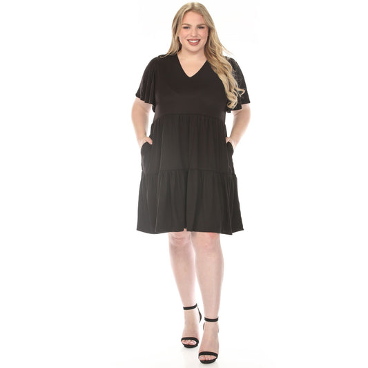 Dressbarn New | Women's  V-Neck Short Sleeve Dress - Black - Plus