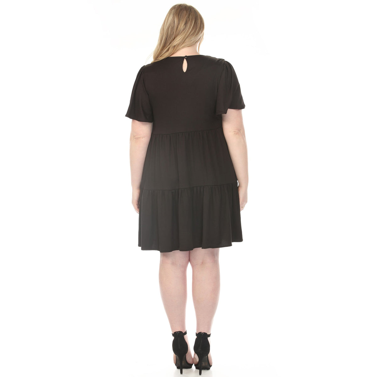 Dressbarn New | Women's  V-Neck Short Sleeve Dress - Black - Plus