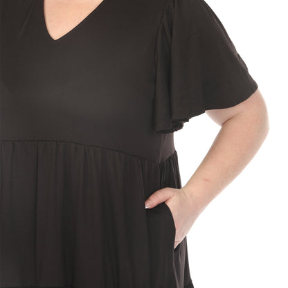 Dressbarn New | Women's  V-Neck Short Sleeve Dress - Black - Plus