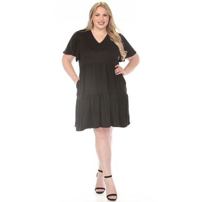 Dressbarn New | Women's  V-Neck Short Sleeve Dress - Black - Plus