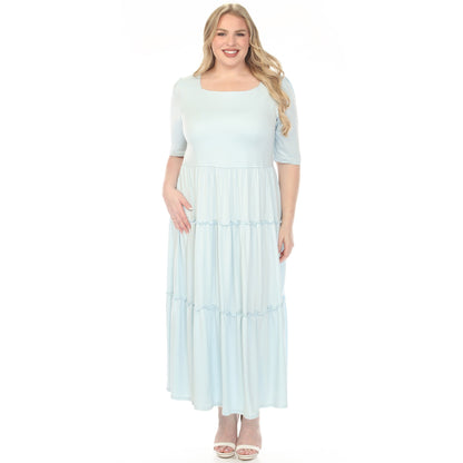 Dressbarn Featured | Women's  Square Neck Short Sleeve Tiered Dress - Dusty Blue - Plus