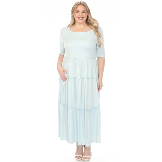 Dressbarn Featured | Women's  Square Neck Short Sleeve Tiered Dress - Dusty Blue - Plus