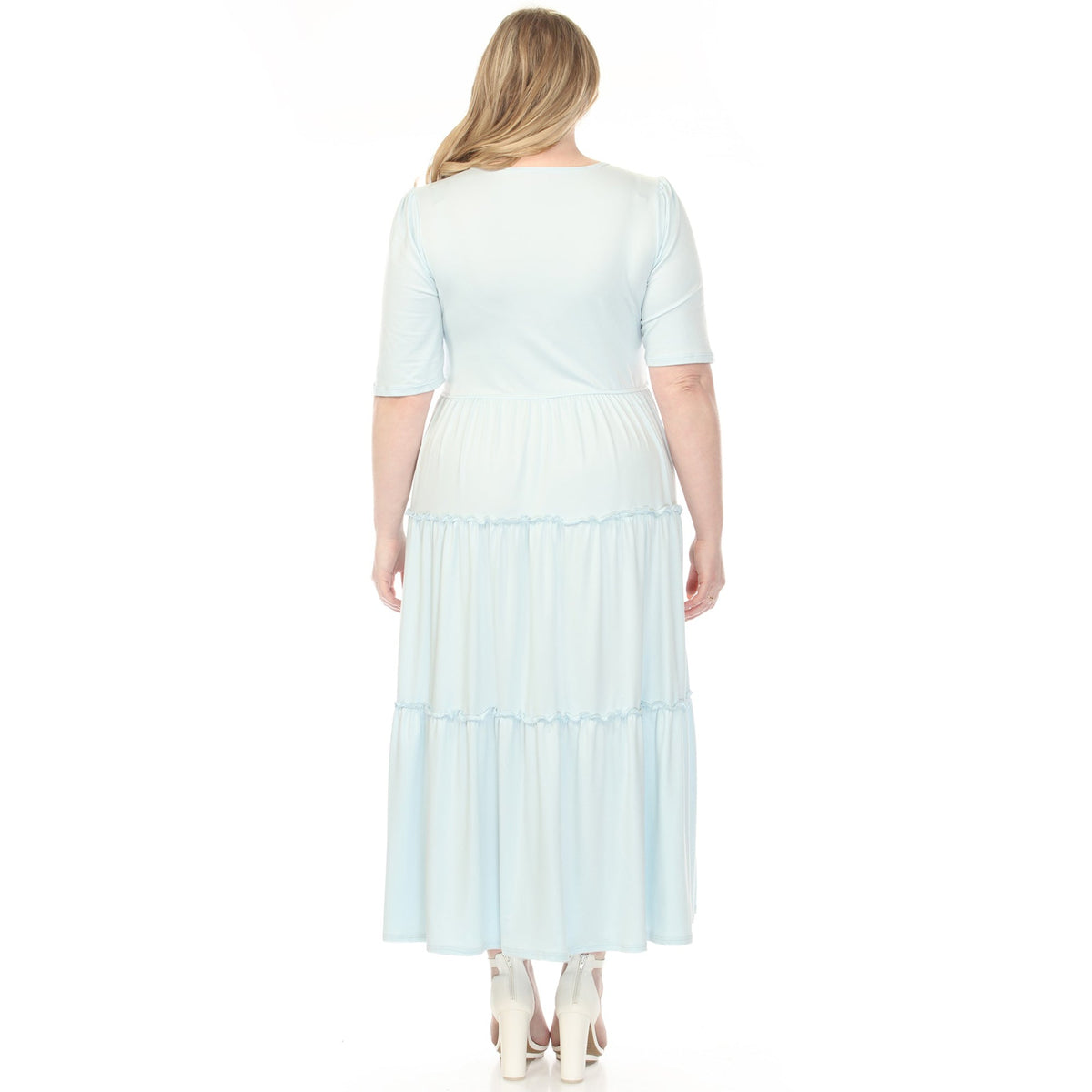 Dressbarn Featured | Women's  Square Neck Short Sleeve Tiered Dress - Dusty Blue - Plus