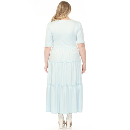 Dressbarn Featured | Women's  Square Neck Short Sleeve Tiered Dress - Dusty Blue - Plus