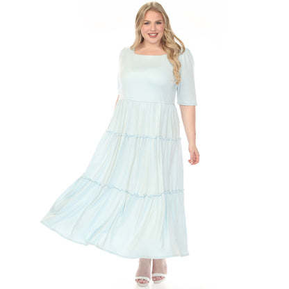 Dressbarn Featured | Women's  Square Neck Short Sleeve Tiered Dress - Dusty Blue - Plus