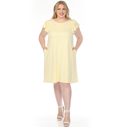 Dressbarn Popular | Women's  Crew Neck Ruffle Sleeve Dress - Yellow - Plus