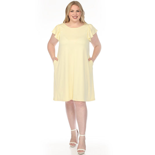Dressbarn Popular | Women's  Crew Neck Ruffle Sleeve Dress - Yellow - Plus