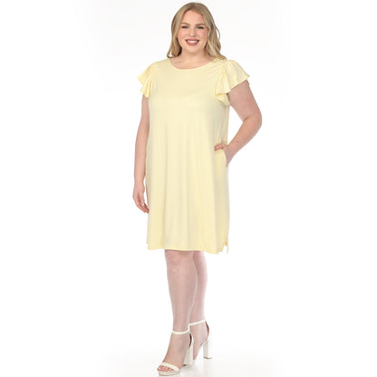 Dressbarn Popular | Women's  Crew Neck Ruffle Sleeve Dress - Yellow - Plus