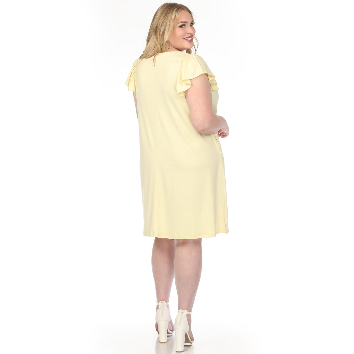 Dressbarn Popular | Women's  Crew Neck Ruffle Sleeve Dress - Yellow - Plus