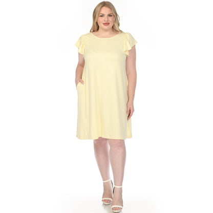 Dressbarn Popular | Women's  Crew Neck Ruffle Sleeve Dress - Yellow - Plus