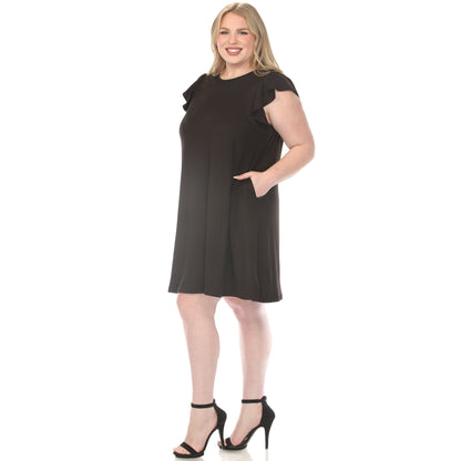 Dressbarn Trending | Women's  Crew Neck Ruffle Sleeve Dress - Black - Plus