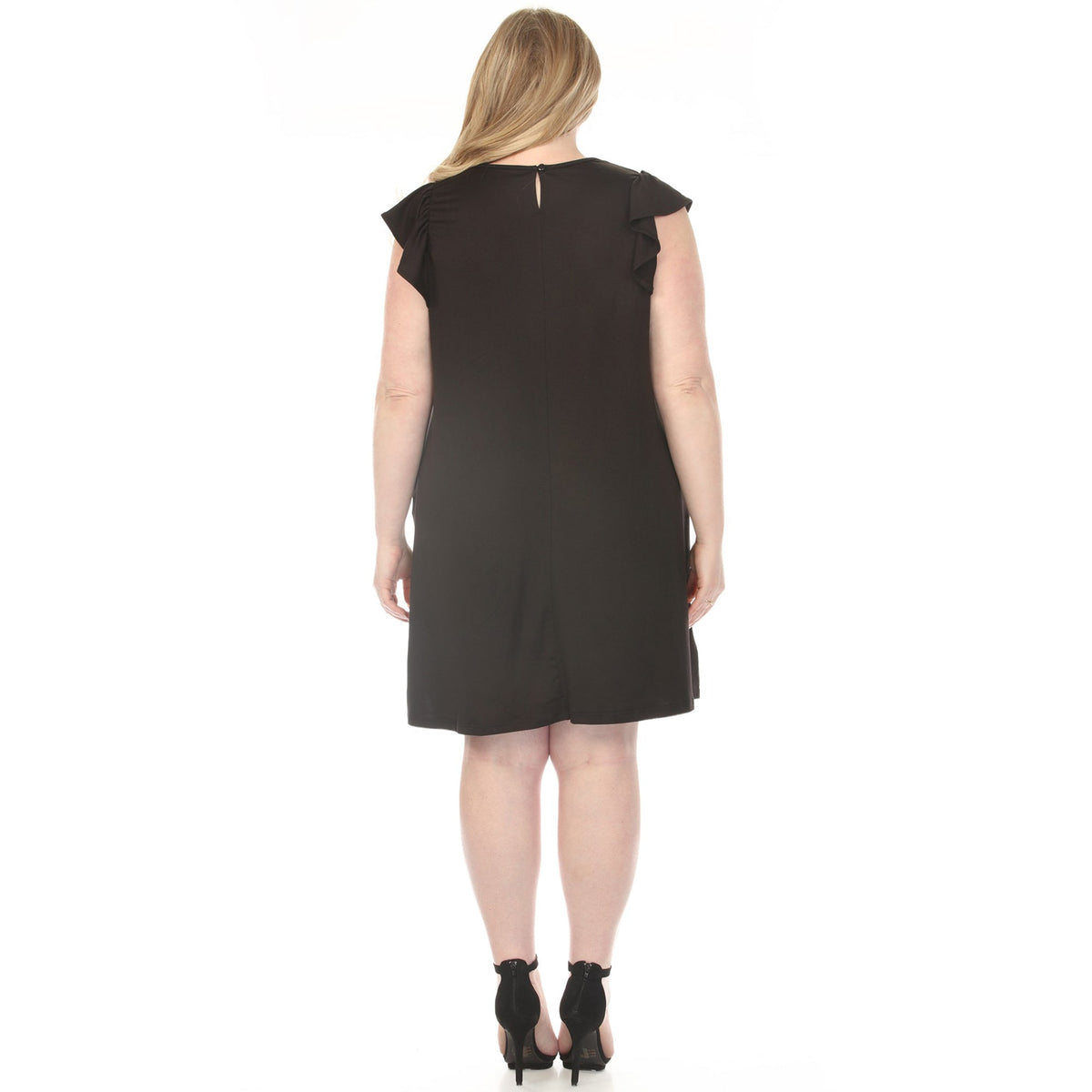 Dressbarn Trending | Women's  Crew Neck Ruffle Sleeve Dress - Black - Plus