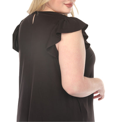 Dressbarn Trending | Women's  Crew Neck Ruffle Sleeve Dress - Black - Plus