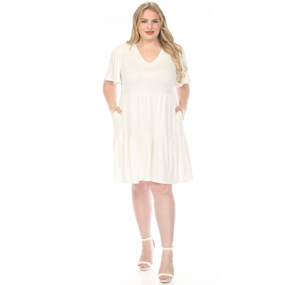 Dressbarn Premium | Women's  V-Neck Short Sleeve Dress - Off White - Plus