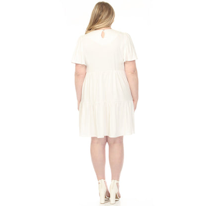 Dressbarn Premium | Women's  V-Neck Short Sleeve Dress - Off White - Plus