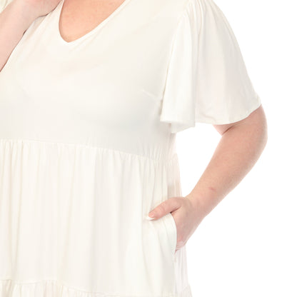 Dressbarn Premium | Women's  V-Neck Short Sleeve Dress - Off White - Plus