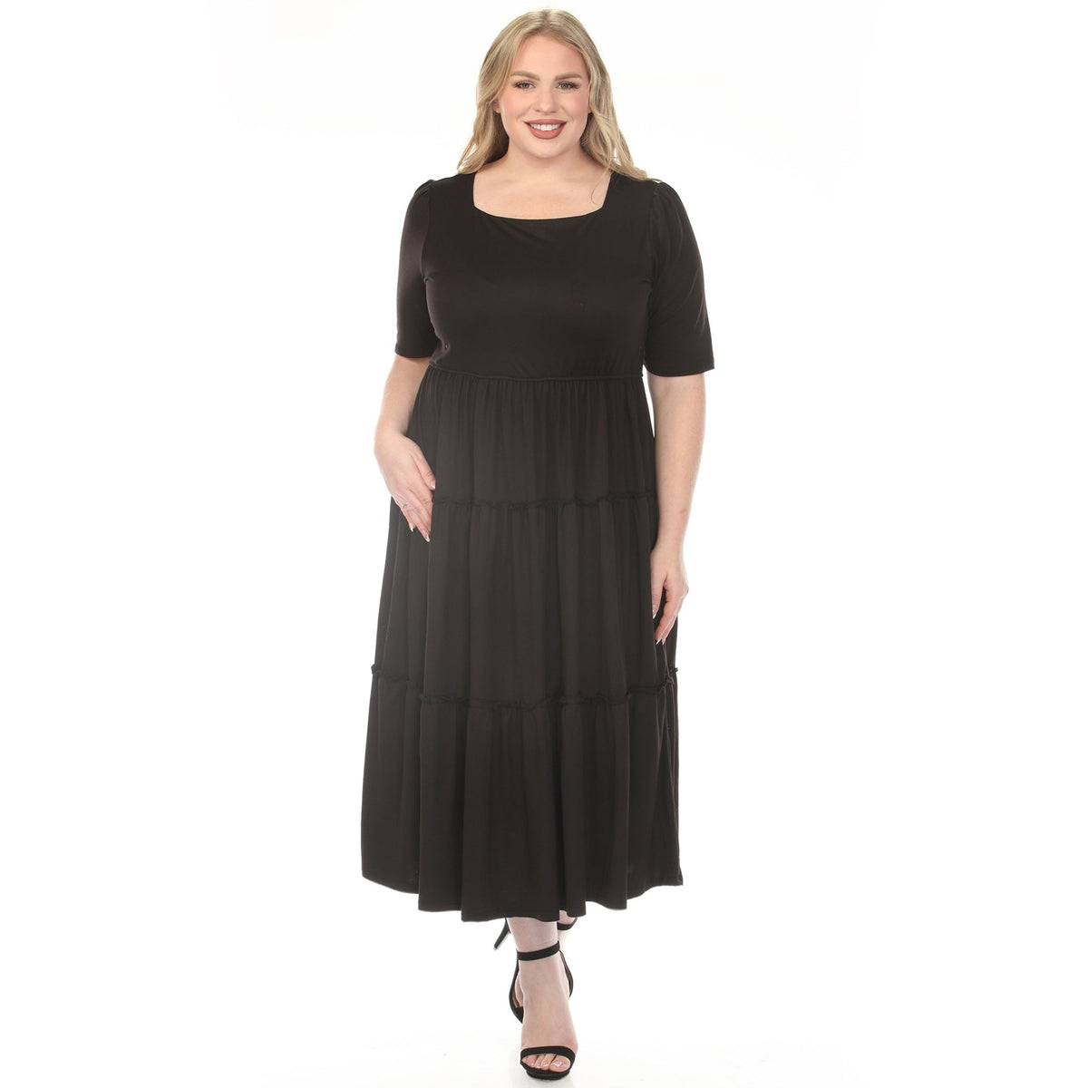 Dressbarn Featured | Women's  Square Neck Short Sleeve Tiered Dress - Black - Plus