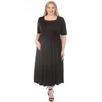 Dressbarn Featured | Women's  Square Neck Short Sleeve Tiered Dress - Black - Plus