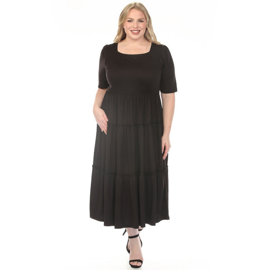 Dressbarn Featured | Women's  Square Neck Short Sleeve Tiered Dress - Black - Plus