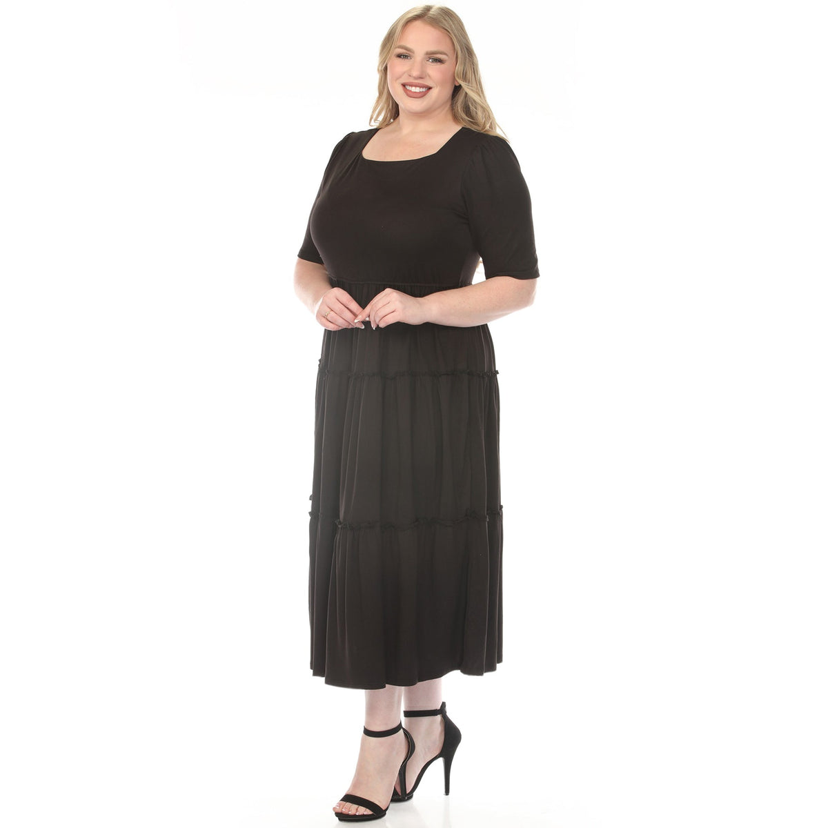 Dressbarn Featured | Women's  Square Neck Short Sleeve Tiered Dress - Black - Plus