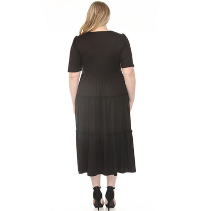 Dressbarn Featured | Women's  Square Neck Short Sleeve Tiered Dress - Black - Plus
